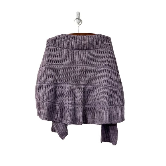 Bebe Womens Purple Chunky Knit Wool Blend Tie Front Shawl Sweater One Size - Picture 2 of 4